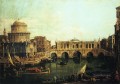 capriccio of the grand canal with an imaginary rialto bridge and other buildings Canaletto